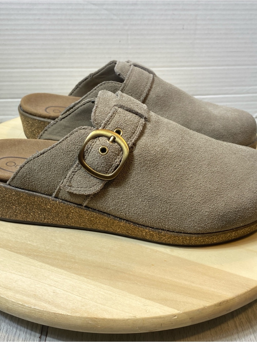 Orthofeet Casey Orthopedic Clog Mule Shoes Womens 9 b Buckle Suede Tan